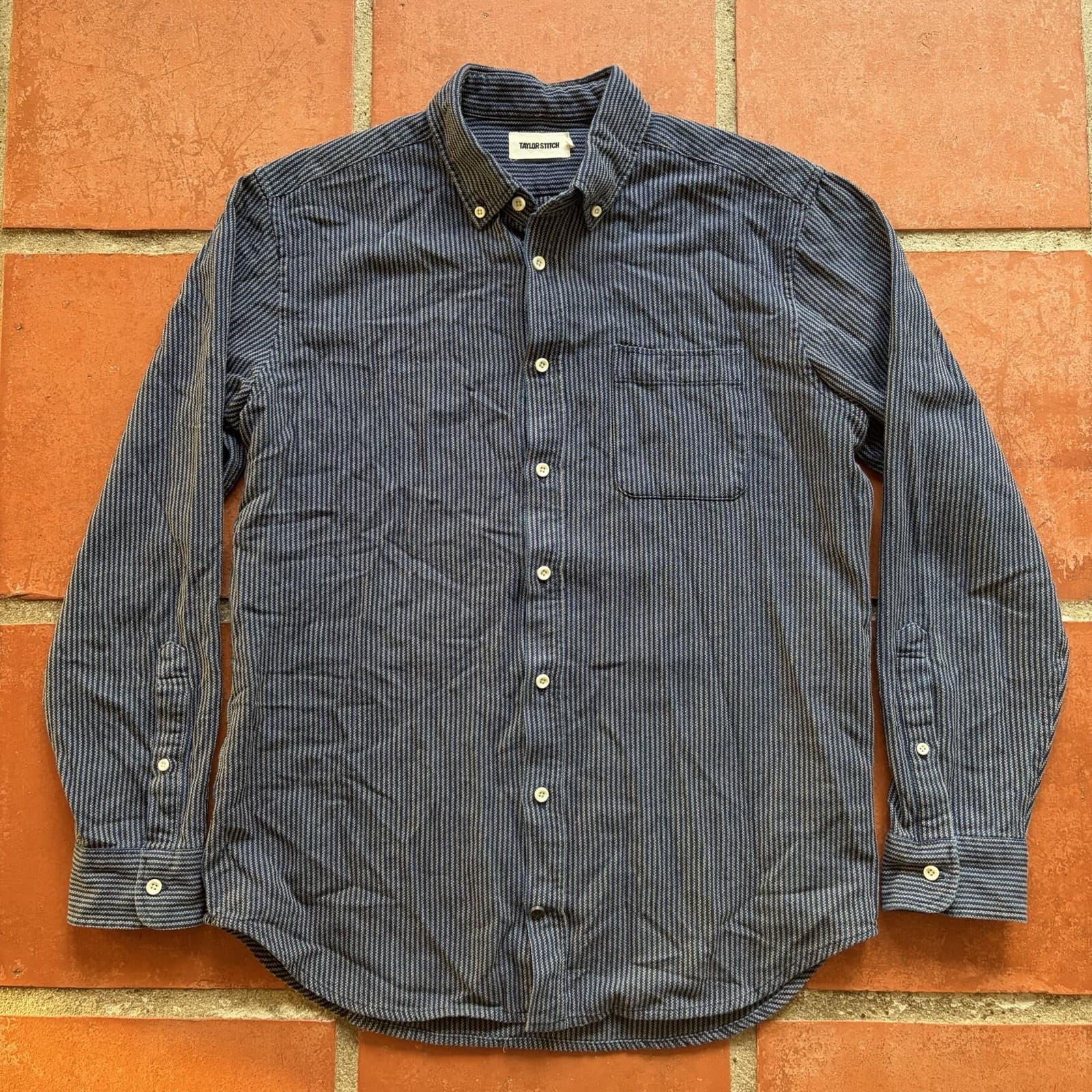 Taylor Stitch The Jack Roped Indigo Men Organic Cotton Button Down Shirt Size 42