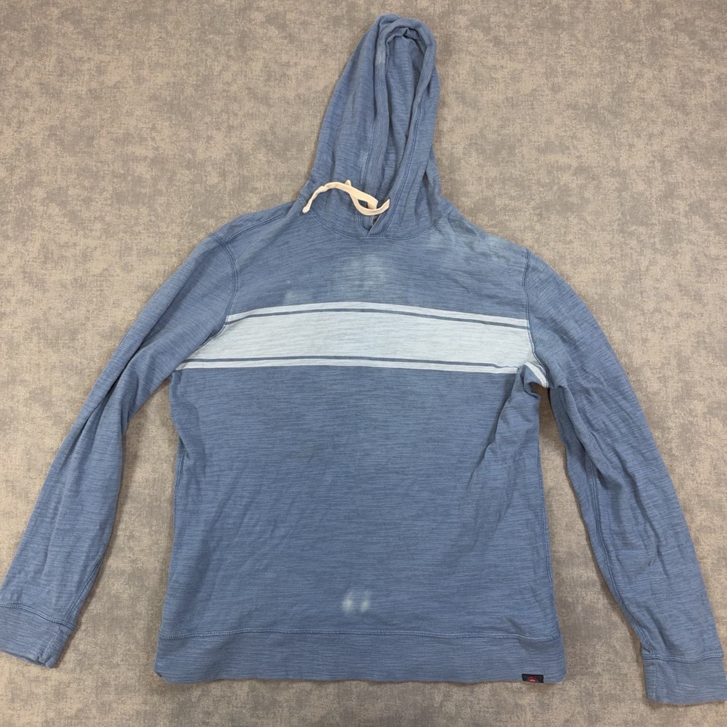 Faherty Hoodie Sweatshirt Mens L Blue Pullover Sunwashed Stripe Organic Cotton
