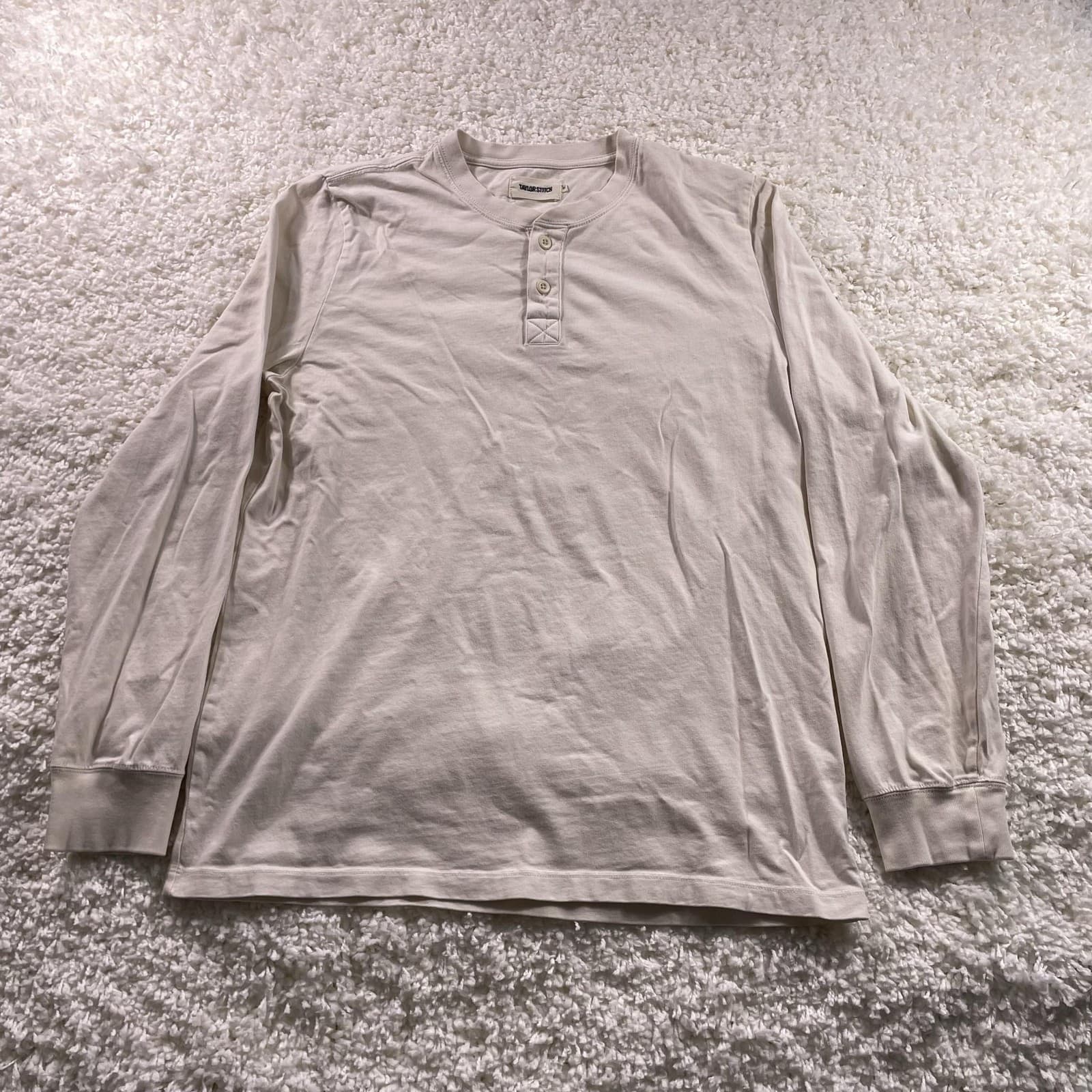 Taylor Stitch Shirt Mens 40 White Long Sleeve Henley Cotton Jersey Tee Organic