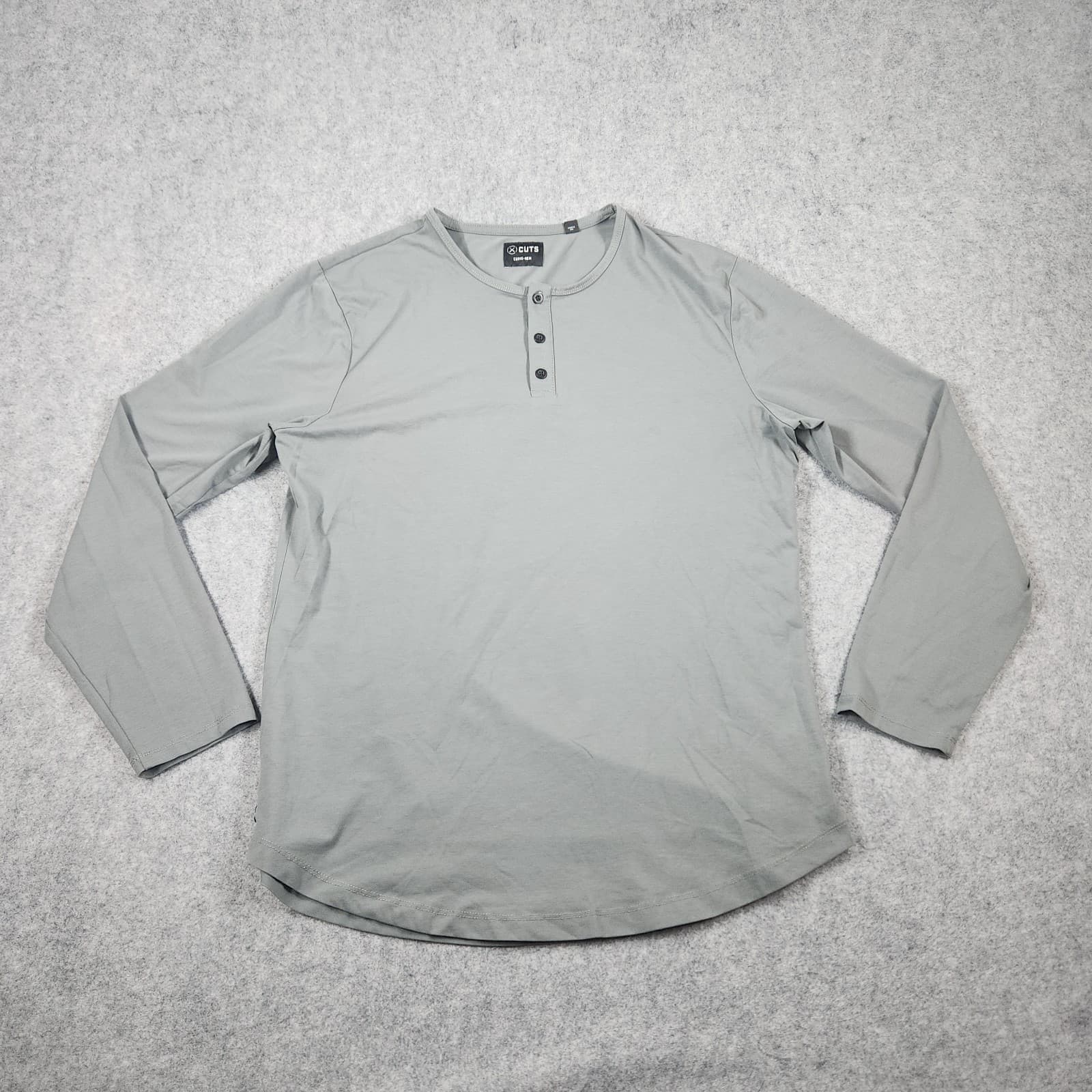 Cuts Clothing Shirt Mens Green Gray XL Curve Hem Long Sleeve Henley