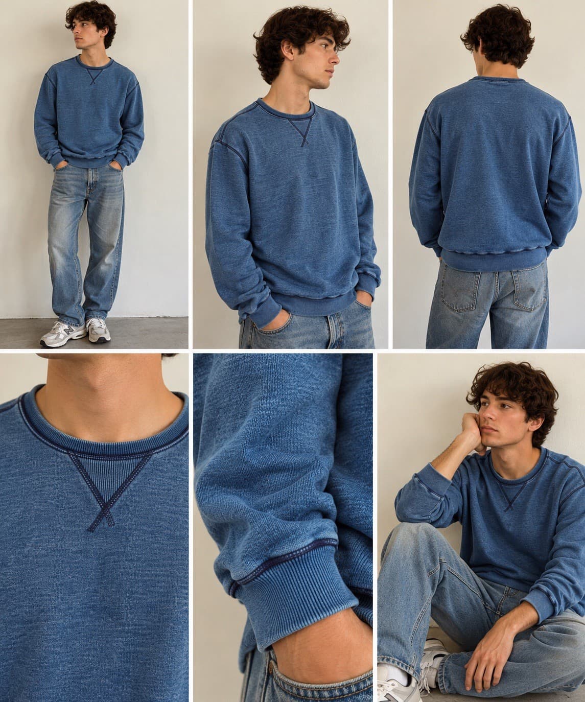 Taylor Stitch Mens XL 44 The Crewneck Sweatshirt Sea Washed Indigo Blue