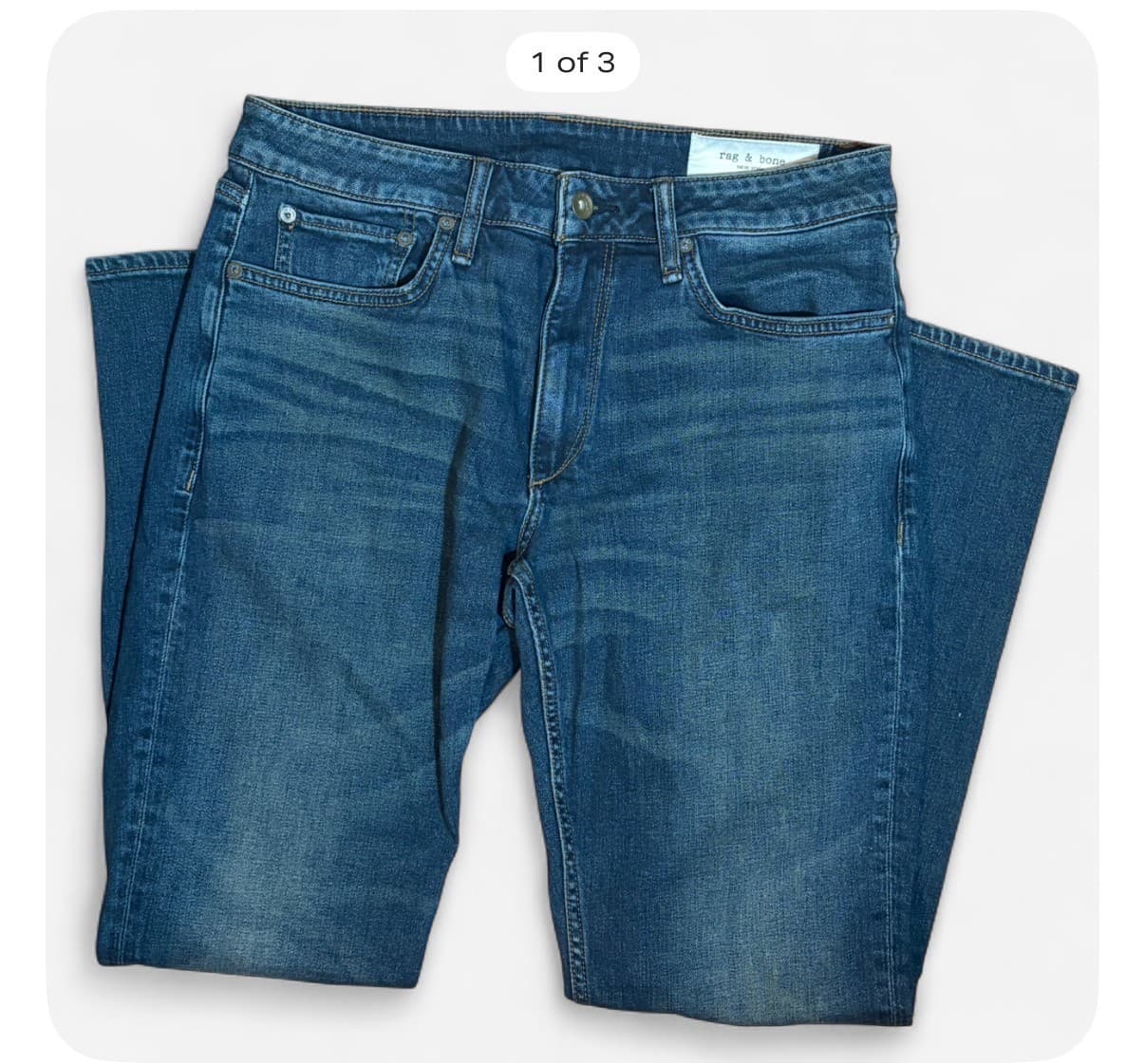 Rag & Bone Mens Sz 31 Fit 3 Athletic Tapered Leg Medium Wash Denim Jeans