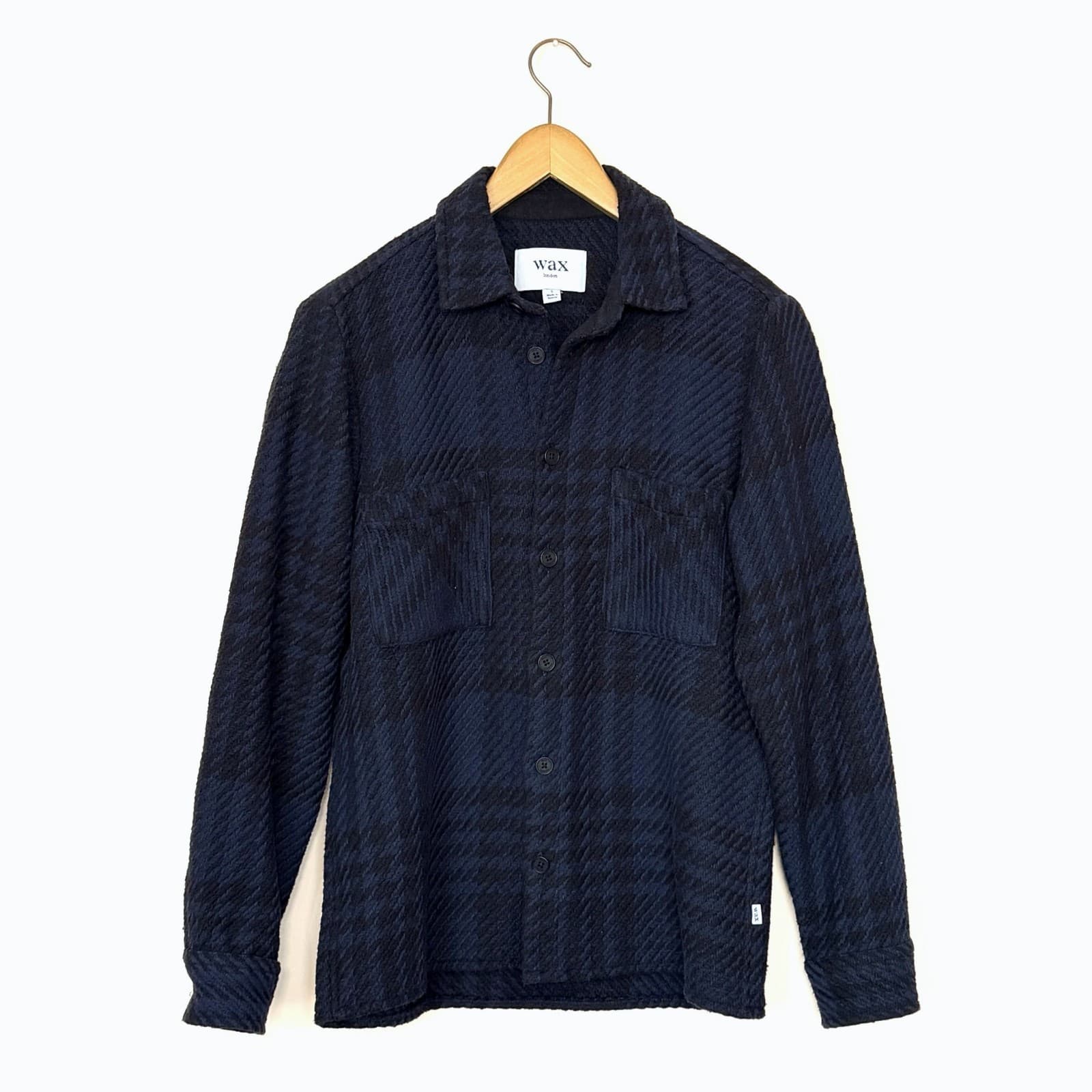 Wax London Mens WHITING Overshirt Jacket SMALL Blue Check Shacket Cotton Texture