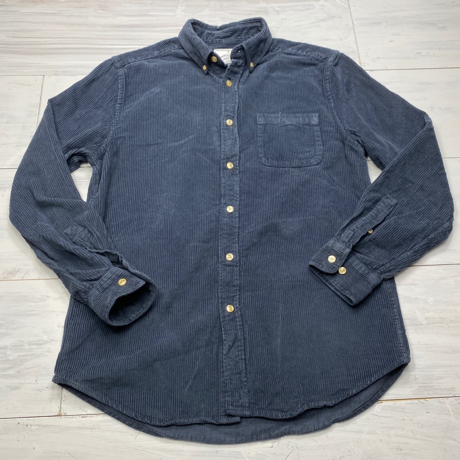 Portuguese Flannel Corduroy Shirt Mens Medium Navy Blue Button Down Casual