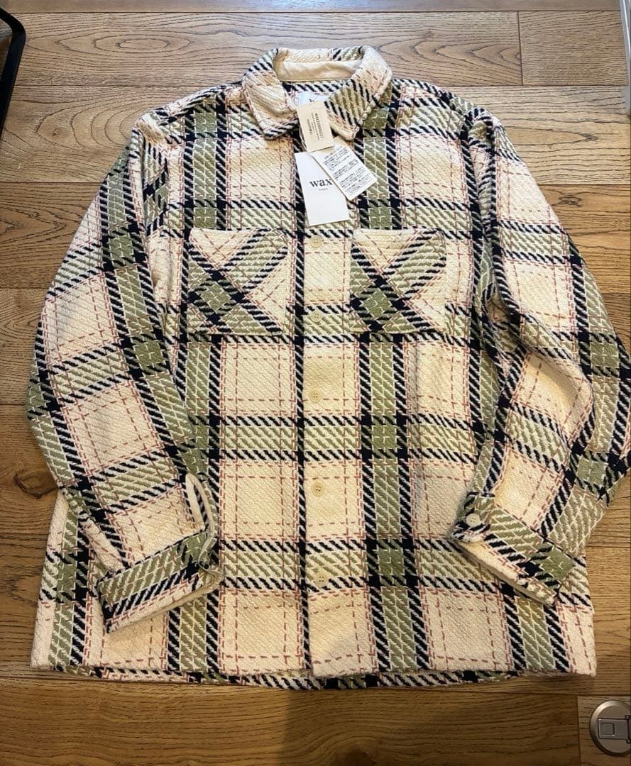 WAX LONDON Whiting Overshirt XL Ecru/Sage Check Shirt