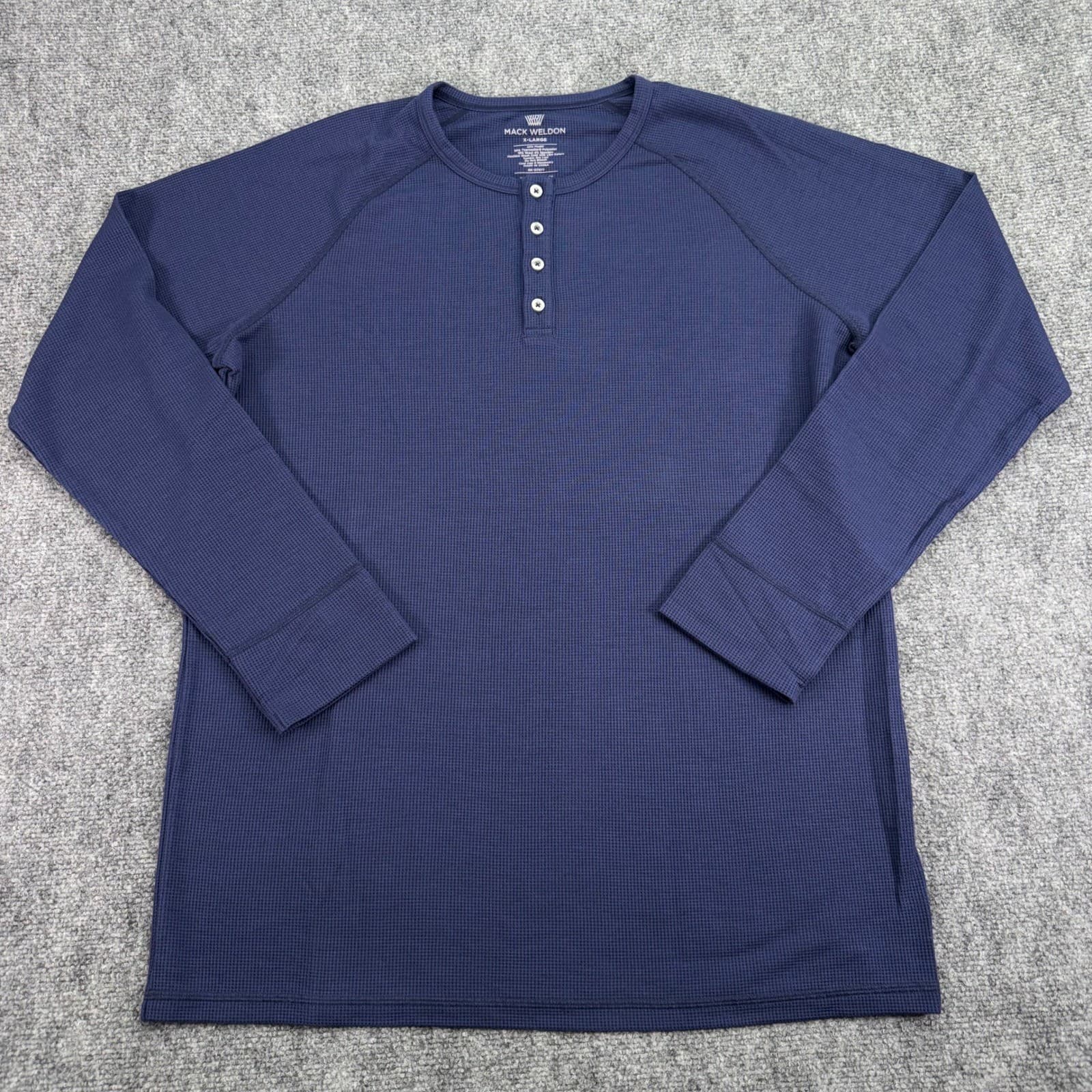 Mack Weldon Henley Shirt Mens XL Navy Blue Warmknit Thermolite Wool Waffle