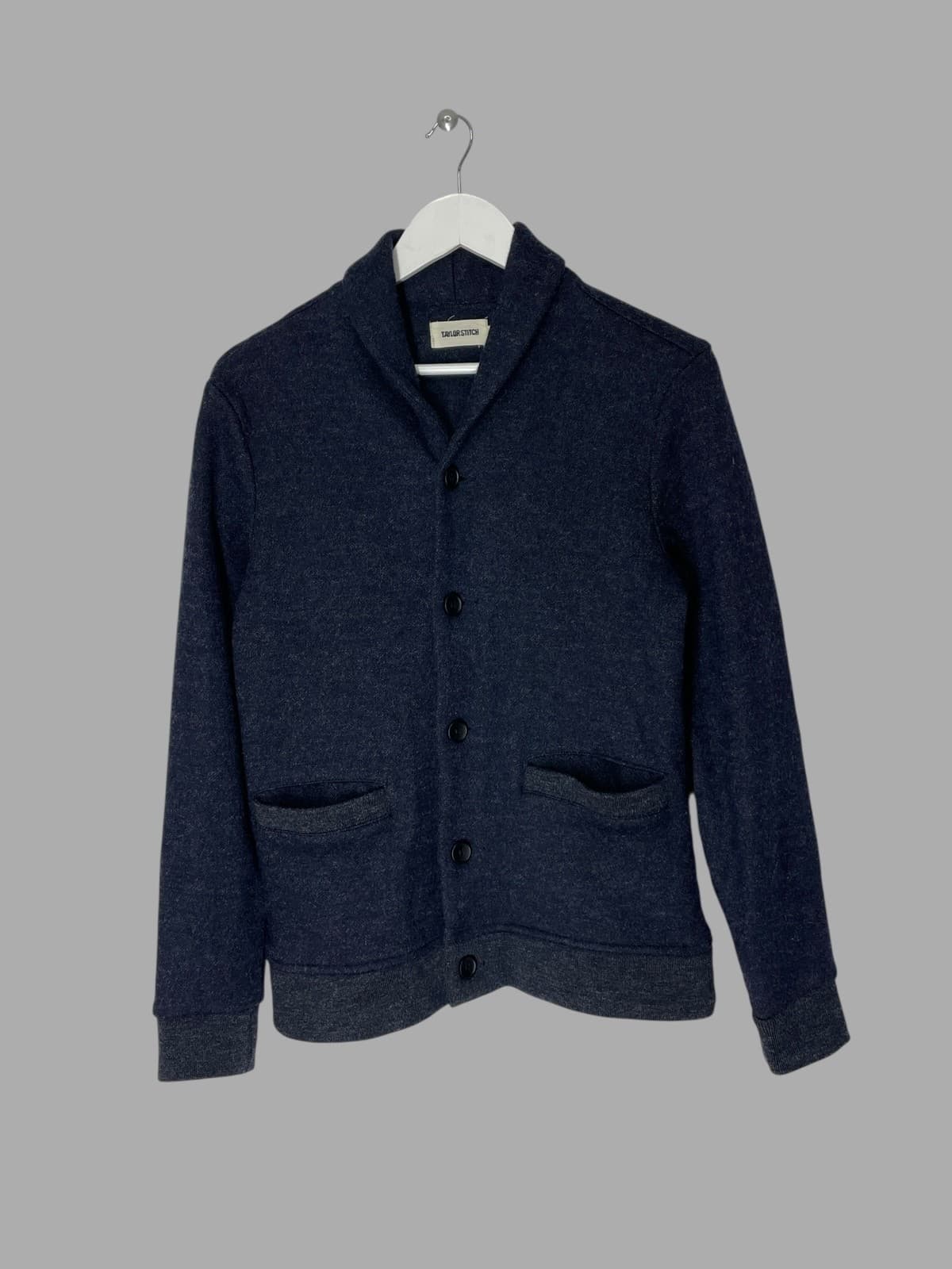 Taylor Stitch Men's Weekend Cardigan Herringbone Wool Shawl Collar Pockets