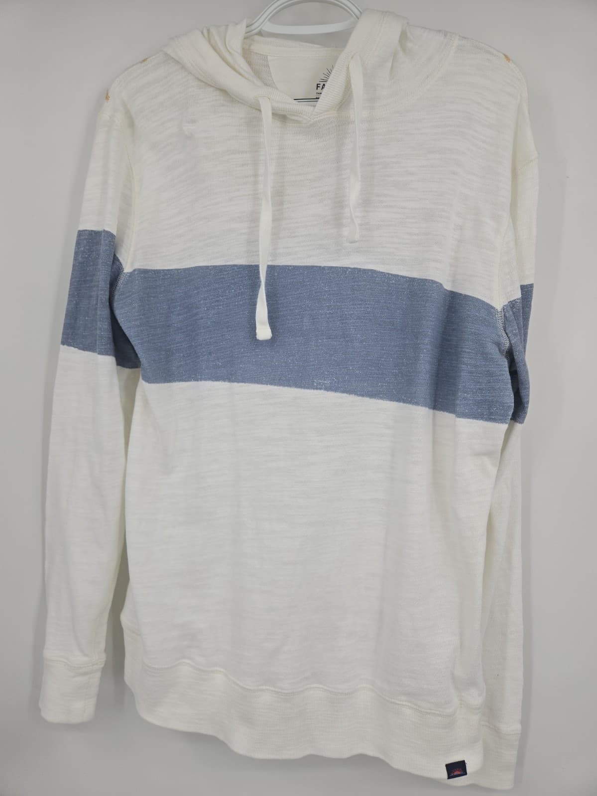 Faherty Mens Medium Hoodie White Blue Sun Graphic Organic Cotton Pullover