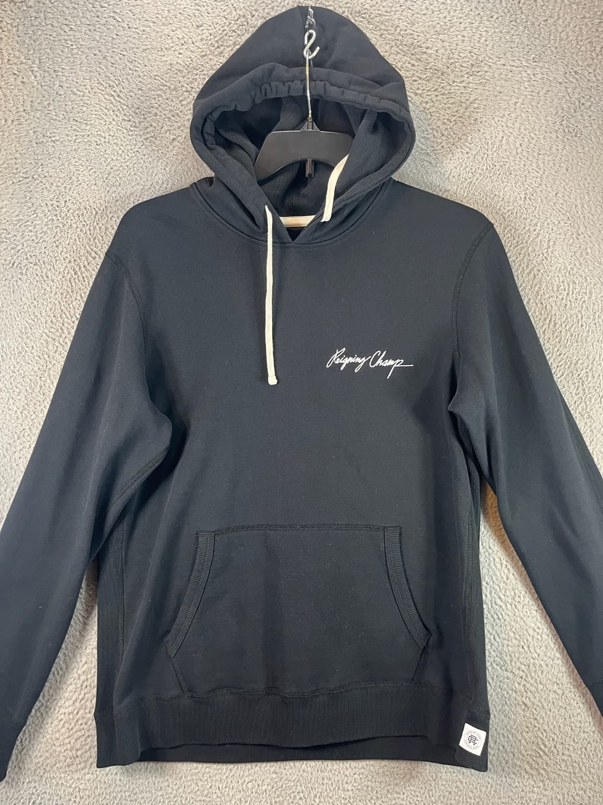 Reigning Champ Hoodie Mens Large Black Midweight Terry Pullover Made In Canada