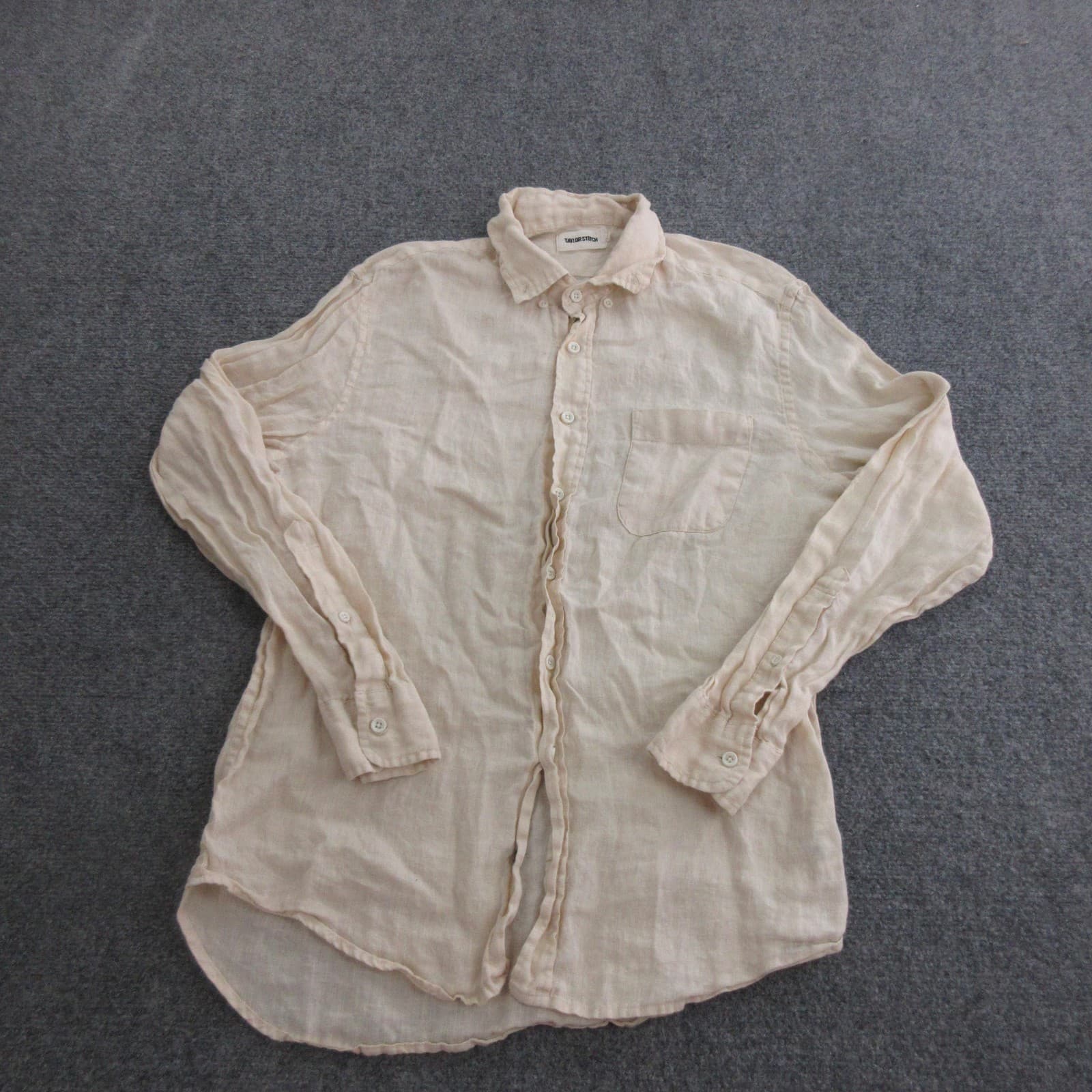 Taylor Stitch Shirt Mens Small Beige Solid Long Sleeve Linen Button Front Casual