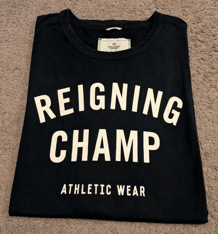 Reigning Champ Logo Navy Blue Short Sleeve  T-Shirt Made in Canada Men's XL