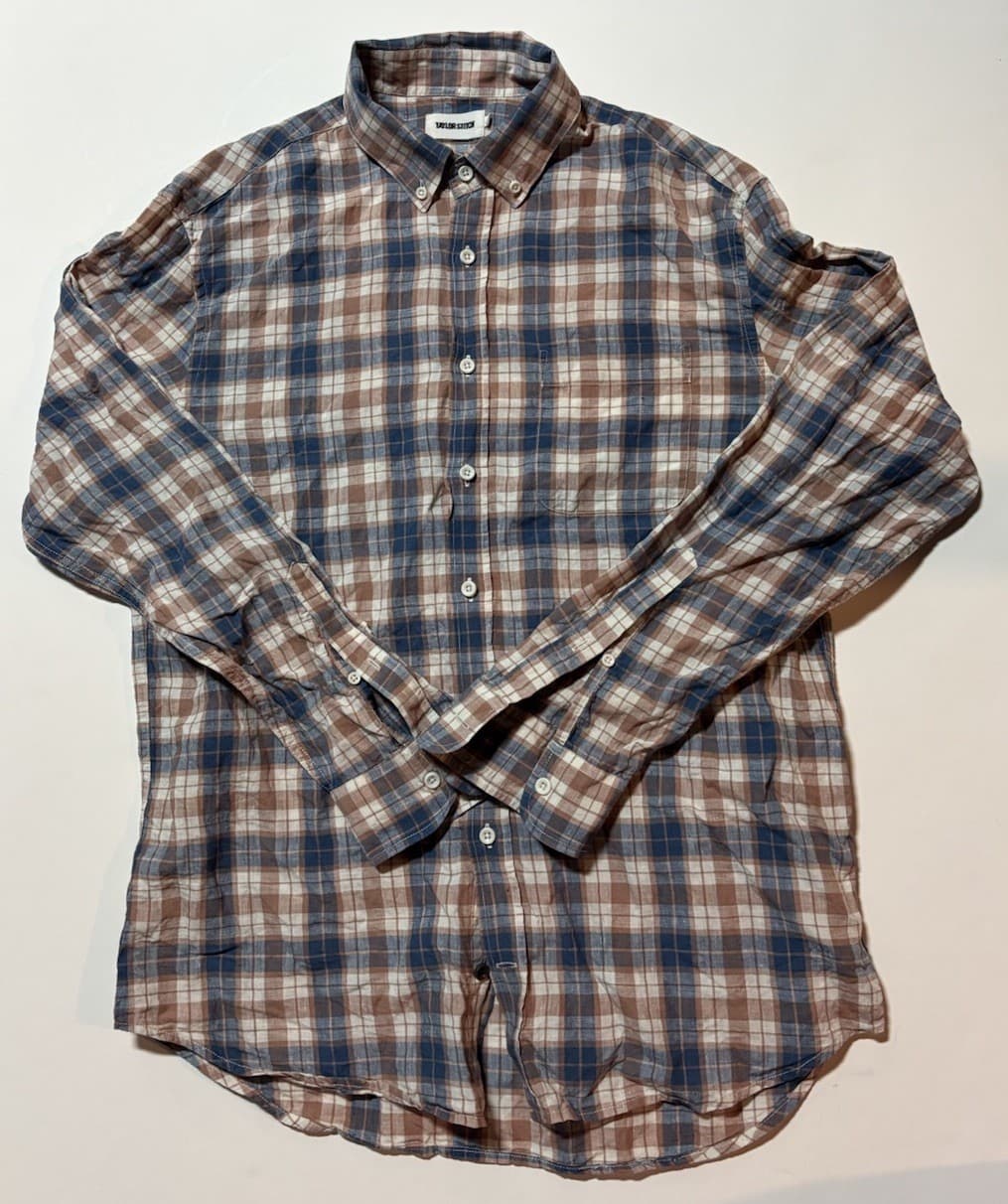 Taylor Stitch Shirt Mens 42 100% Linen Plaid Button Down Long Sleeve