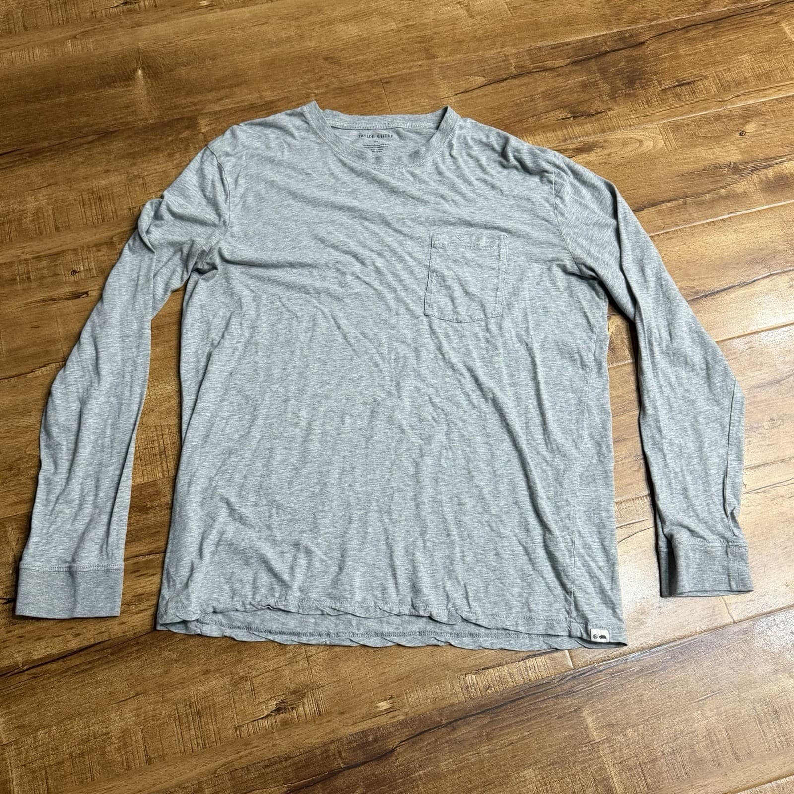 Taylor Stitch Long Sleeve T-Shirt Men's Gray Organic Cotton Hemp Pocket Tee Sz L