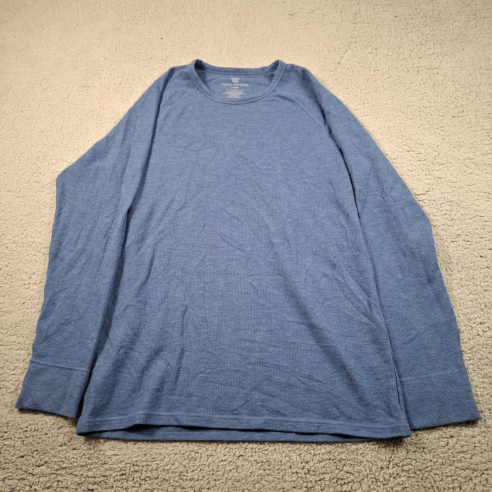 Mack Weldon Thermal Waffle Knit Shirt Mens Large Blue Wool Blend Long Sleeve