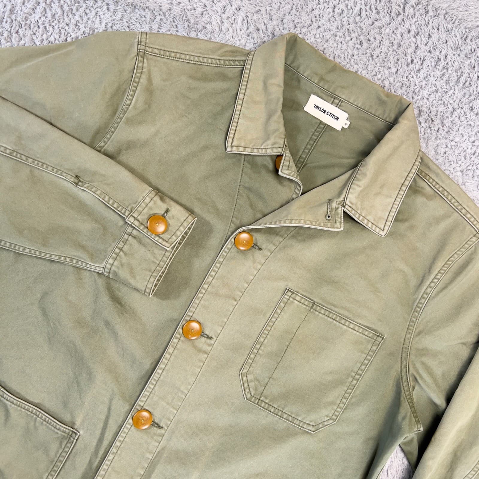 Taylor Stitch Ojai Jacket Olive Green Duck Canvas Chore Coat Mens 42 Large