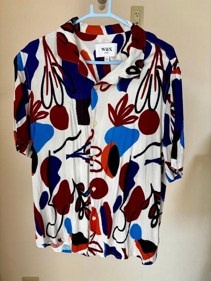 wax London Didcot Short Sleeve Shirt XL Red/Blue Abstract Pattern