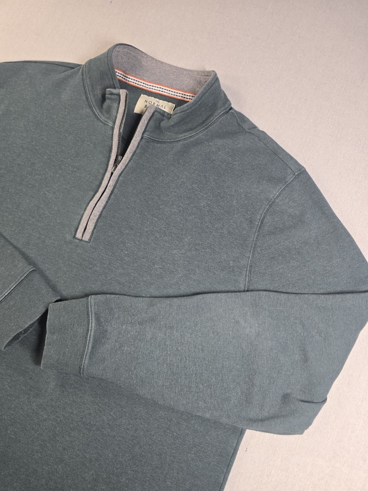 The Normal Brand Pullover Mens XL Green Quarter Zip Mock Neck Heathered Logo