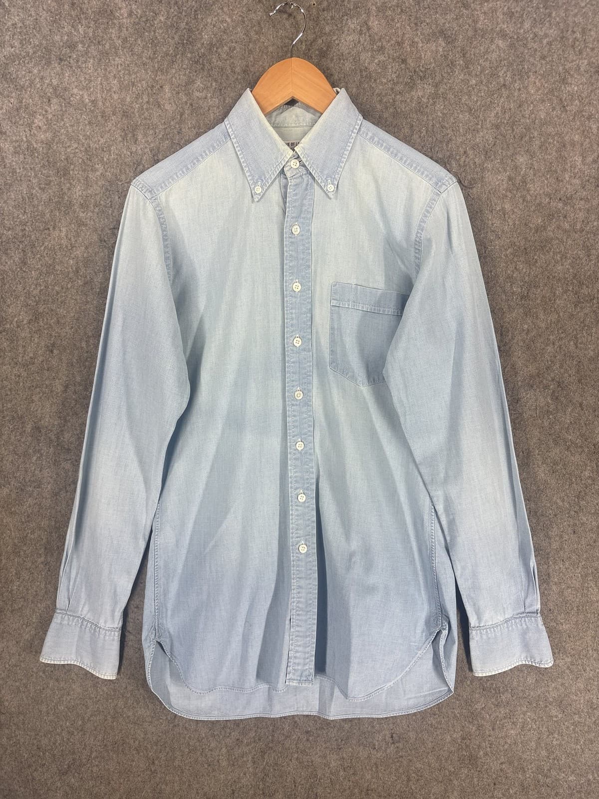 Drakes Shirt UK Size M Light Blue Cotton Button Down Collar Chambray Cleeves
