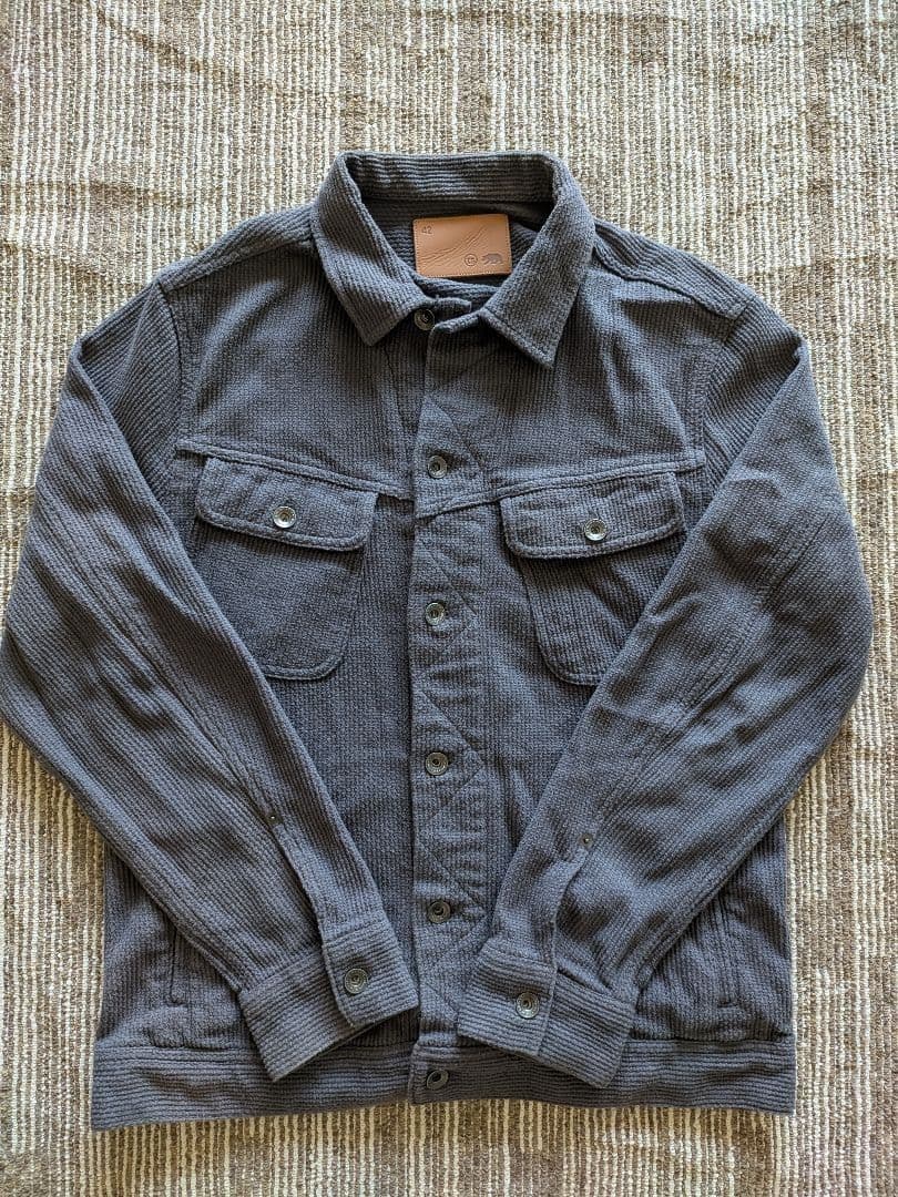 Taylor Stitch Long Haul Waffle Jacket Map Print Lining Textured Workwear