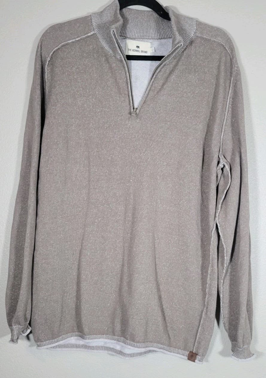 The Normal Brand Men’s Quarter Zip Pullover Sweater Size L Taupe 100% Cotton