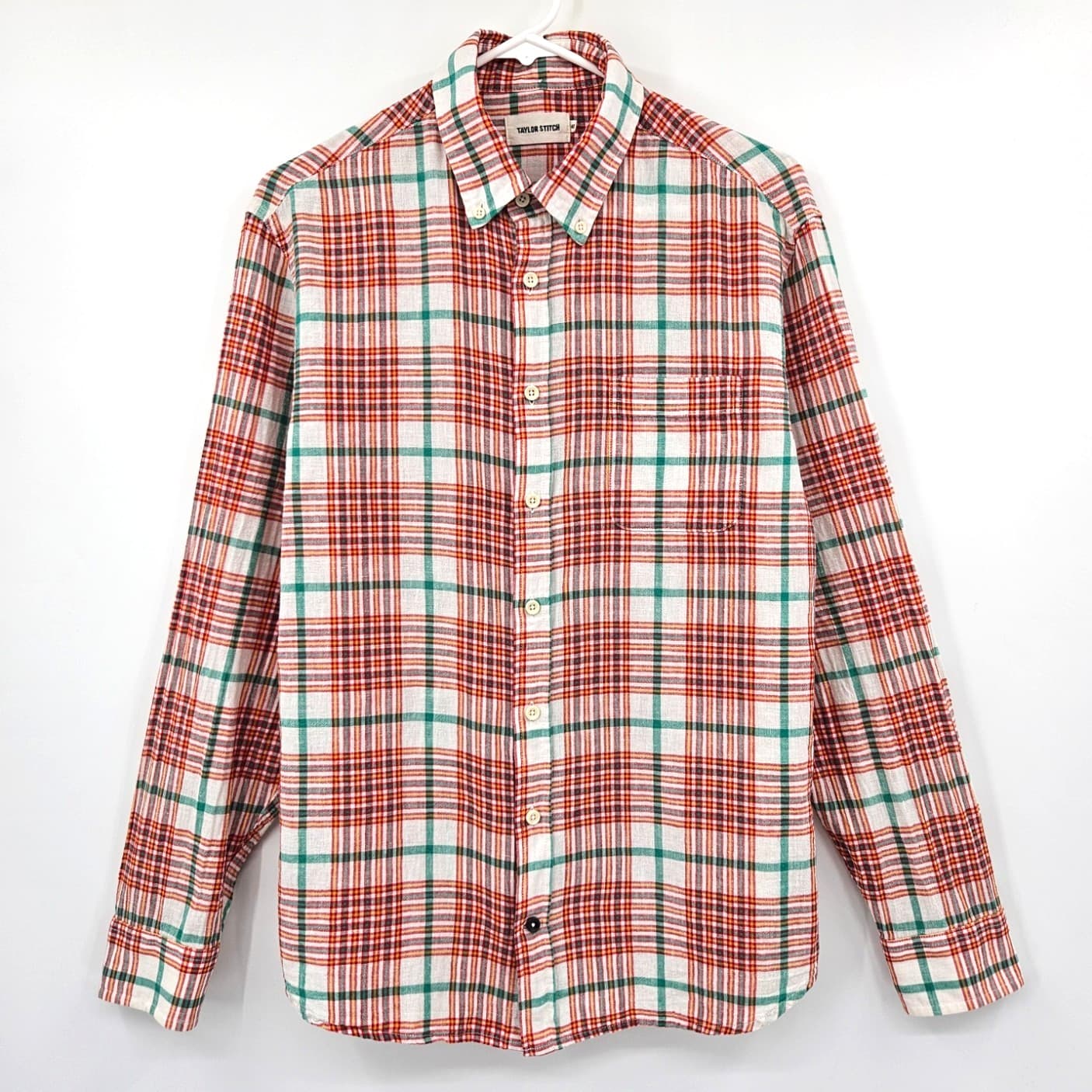 Taylor Stitch The Jack Linen Blend Plaid Long Sleeve Shirt Red Men's 40 Medium