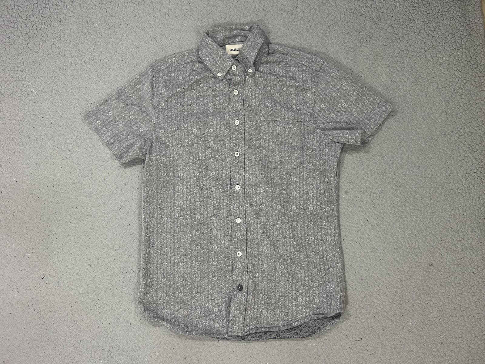 Taylor Stitch Shirt Mens 36 Gray Organic Cotton Geometric The Short Sleeve Jack