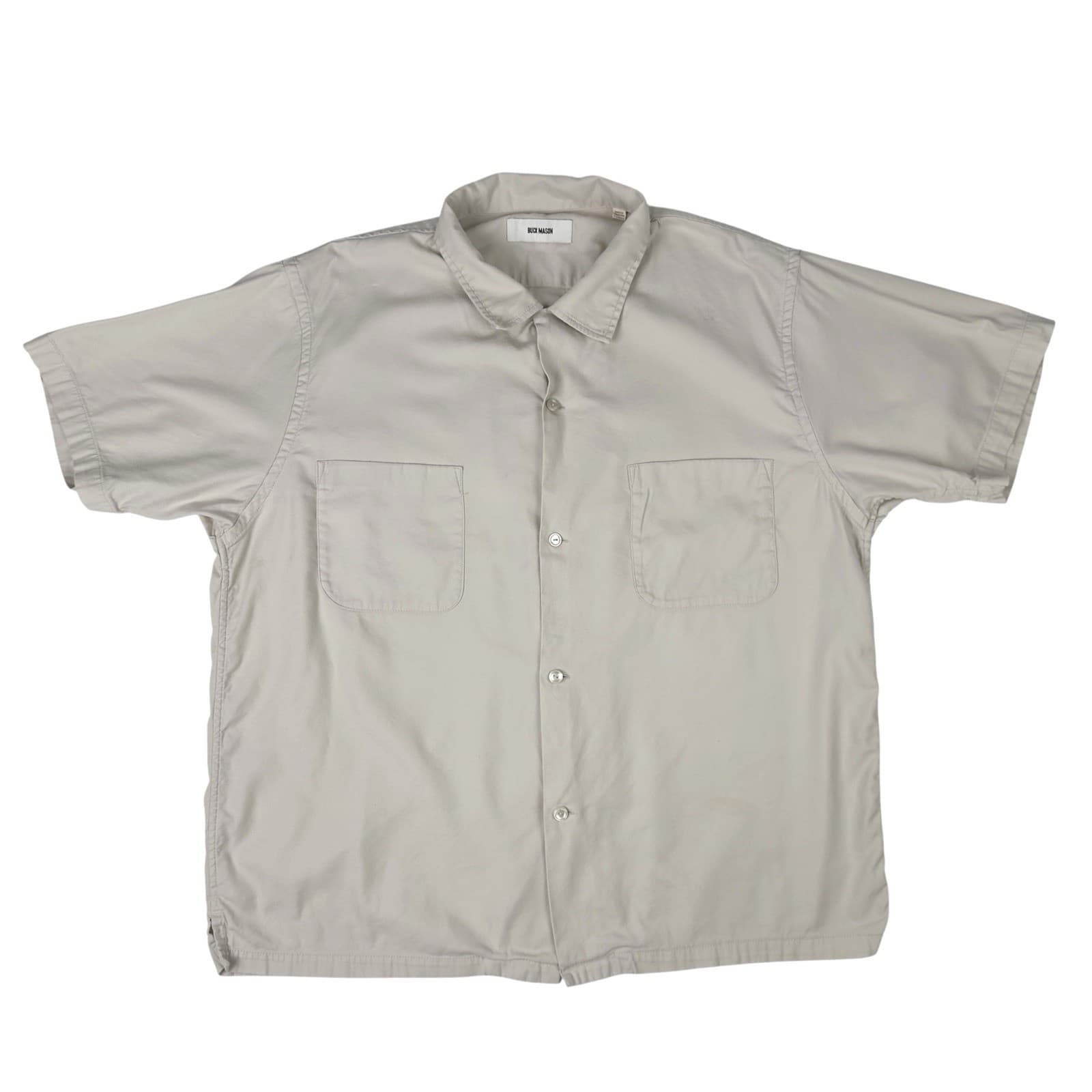 Buck Mason Button Down Shirt XL Cream Short Sleeve Cotton Rayon BM13144 137