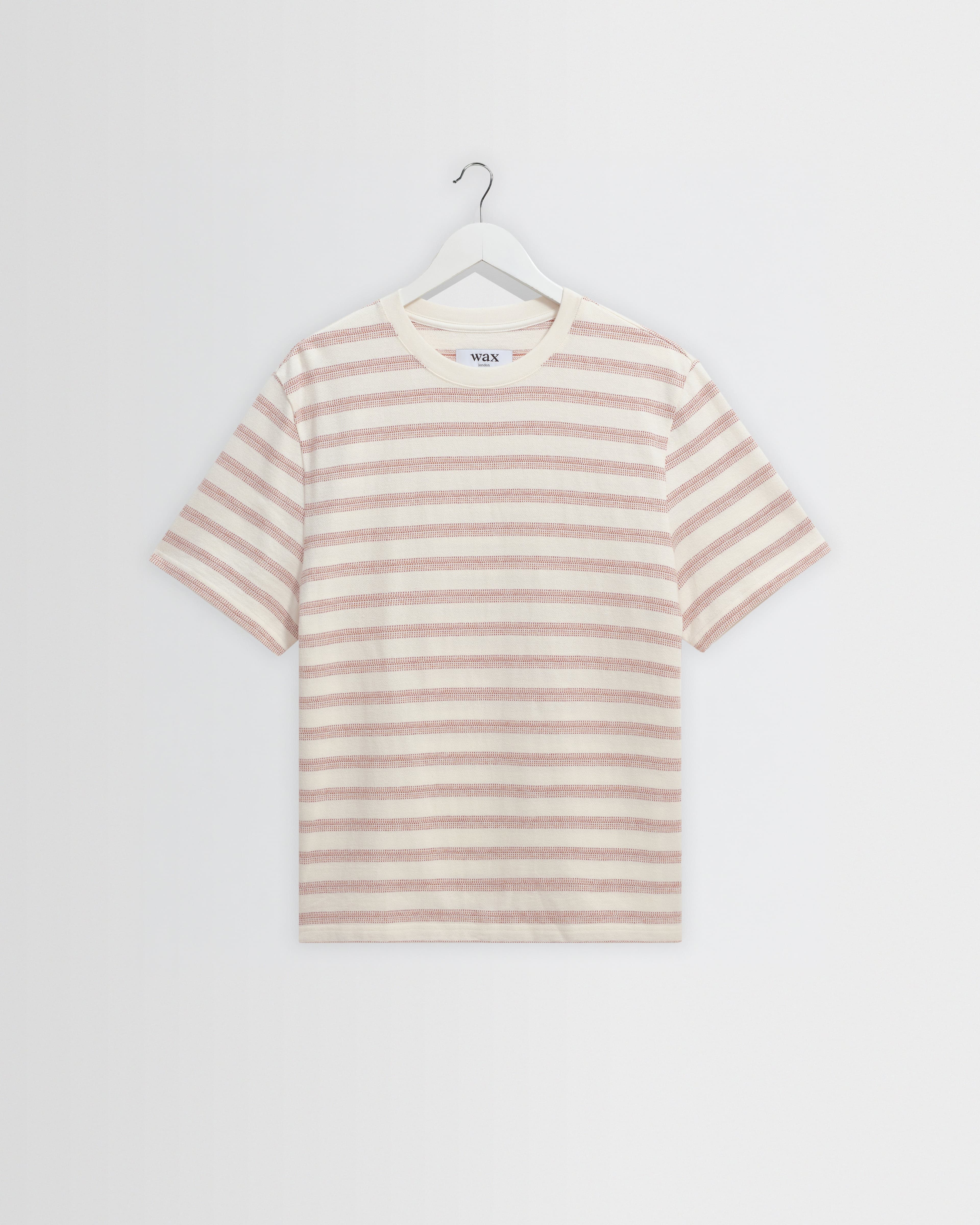 Dean - Ecru And Rust Stitch Stripe Organic Cotton T-Shirt