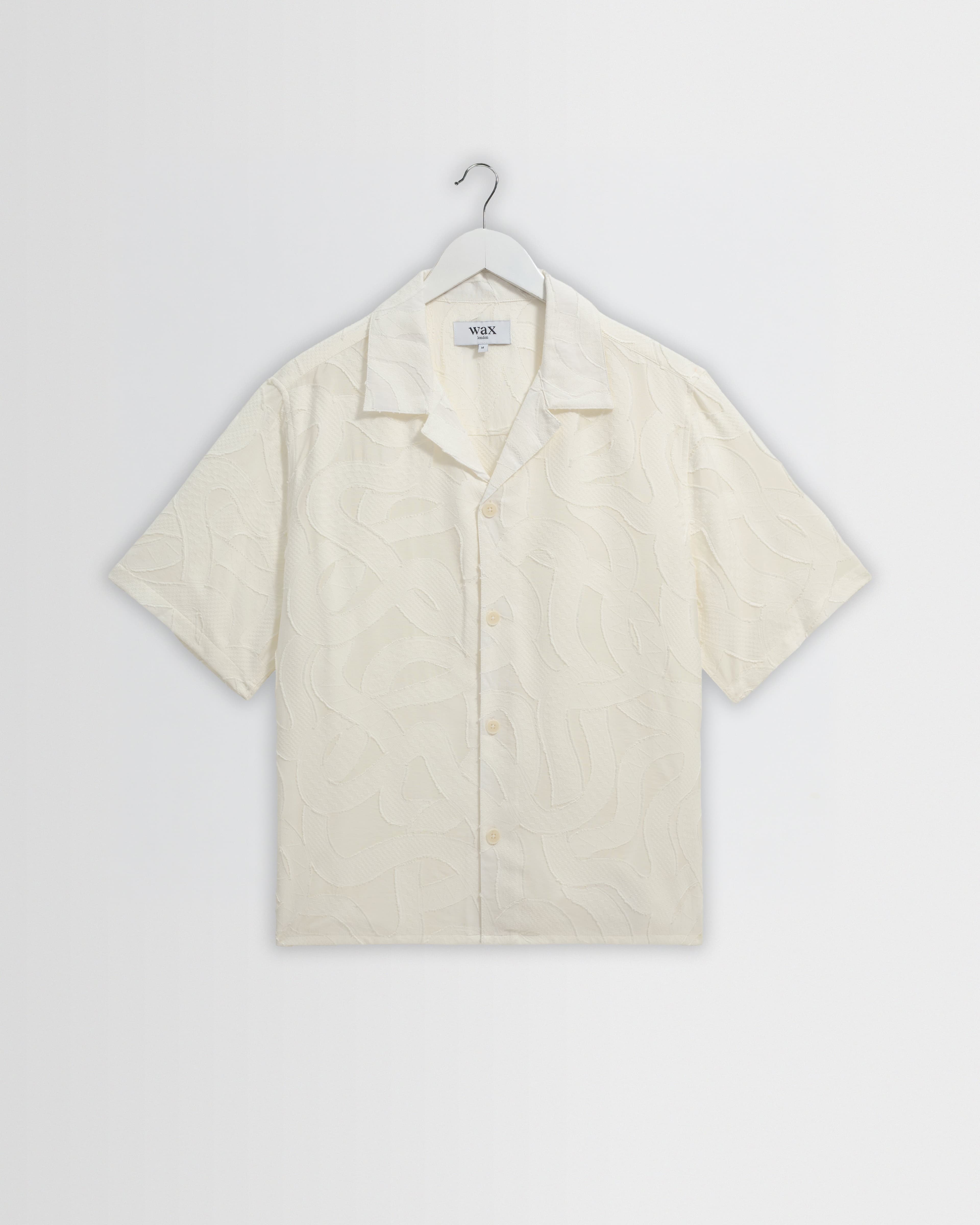 Curzon - Ecru Jacquard Viscose Short-Sleeve Shirt