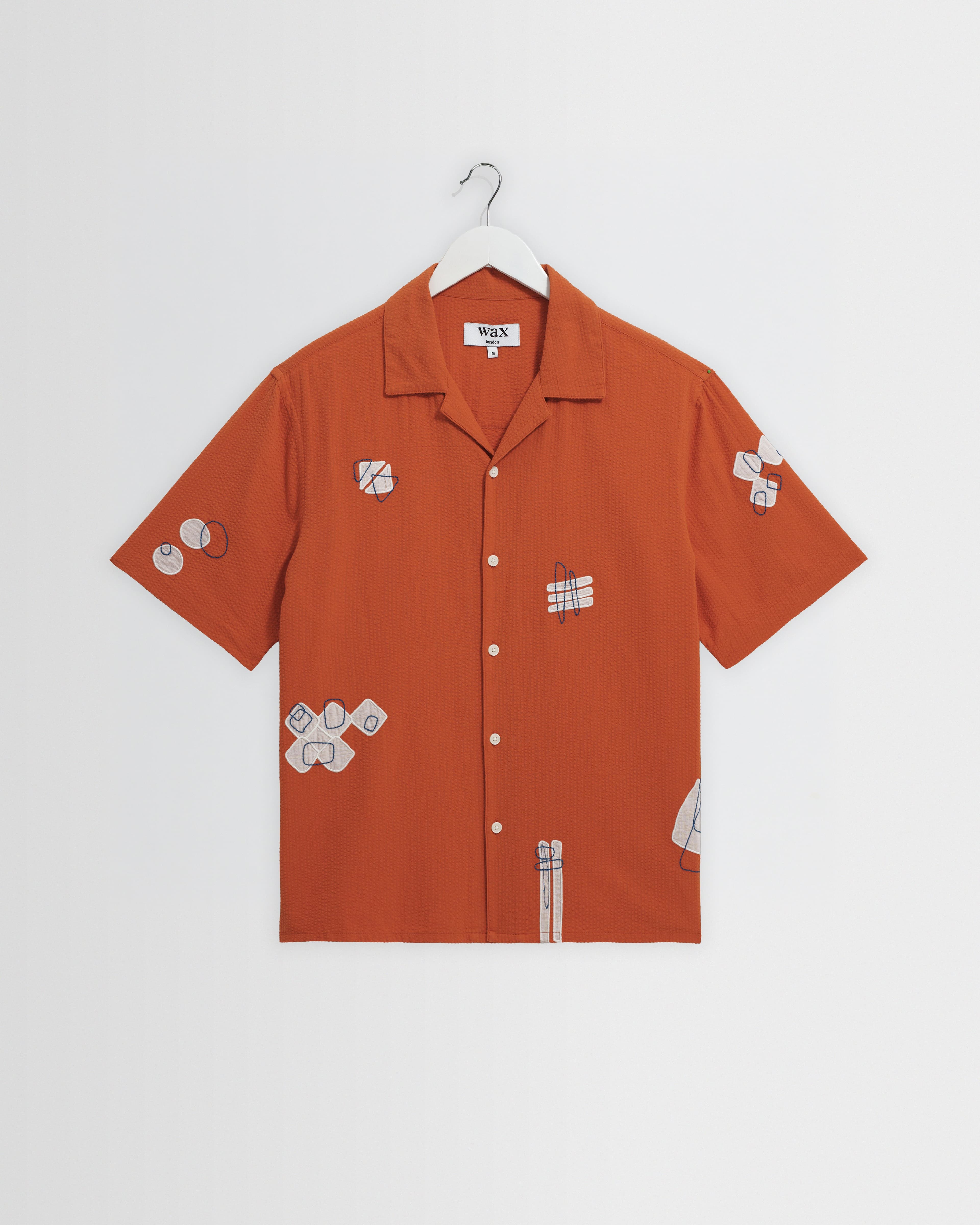 Didcot Short-Sleeve Shirt — Terracotta & Ecru Scribble Appliqué