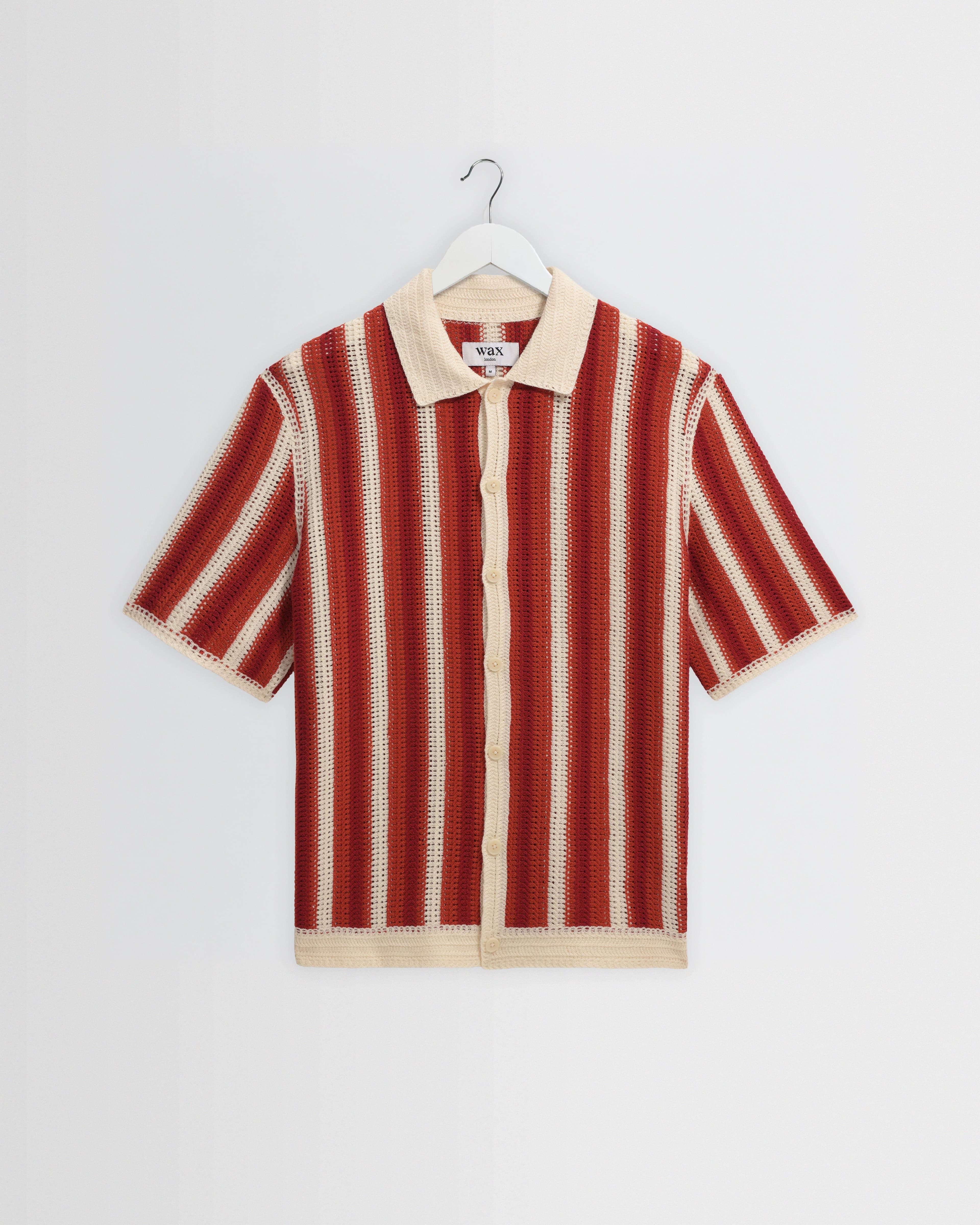 Porto - Ecru And Orange Stripe Crochet Knitted Shirt