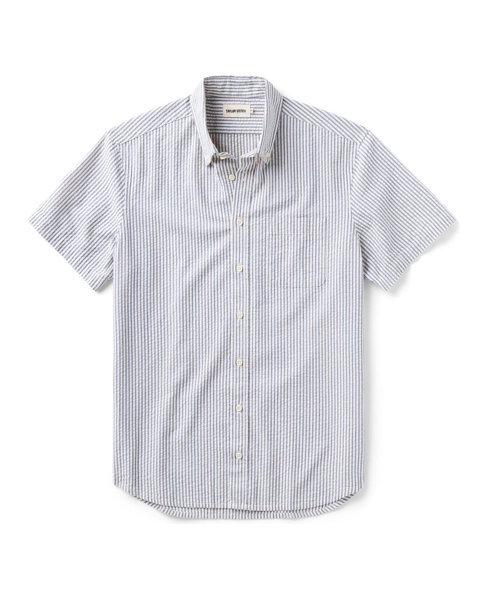 The Short Sleeve Jack in Steel Blue Stripe Seersucker
