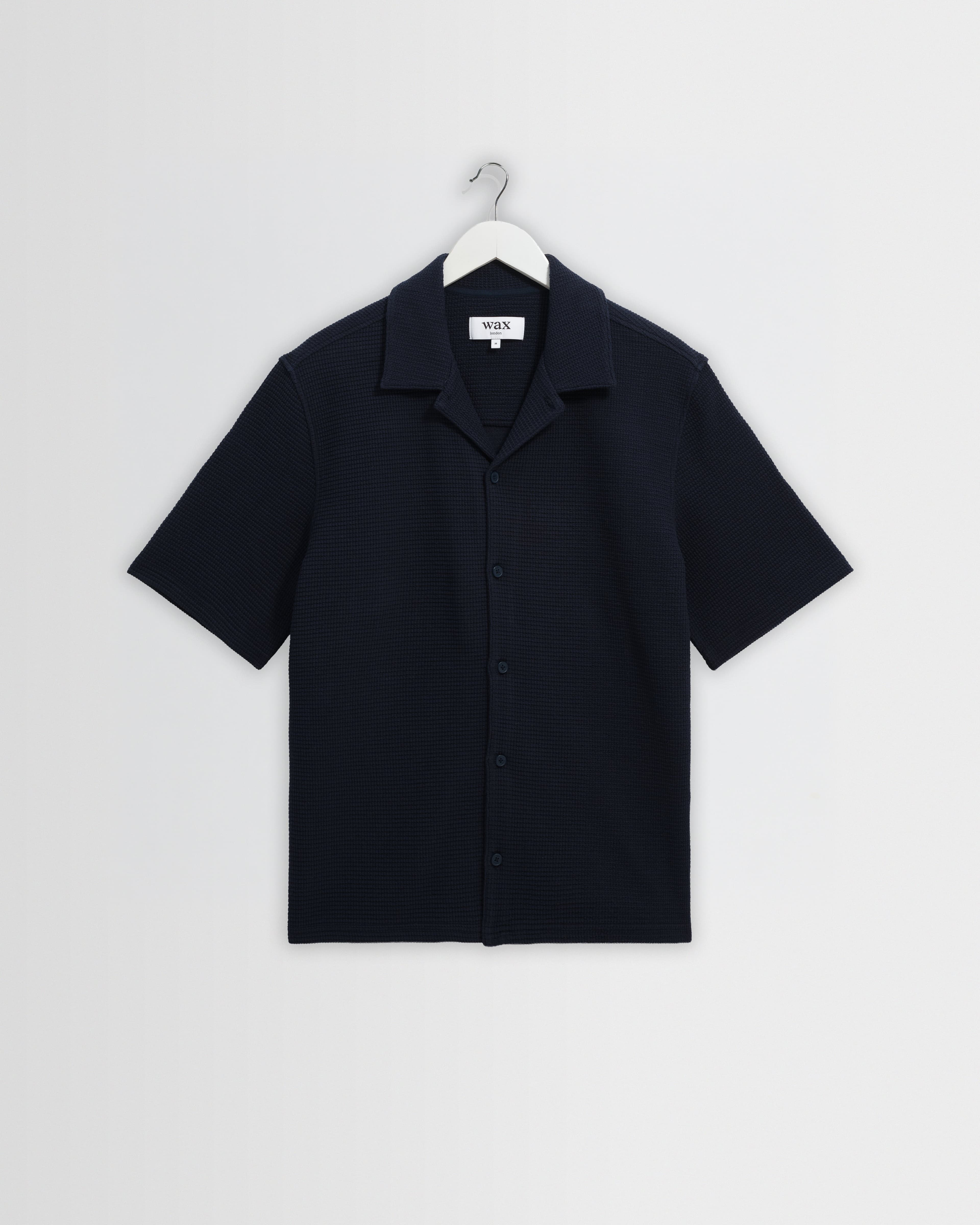 Clayland Navy Textured Waffle Short-Sleeve Shirt