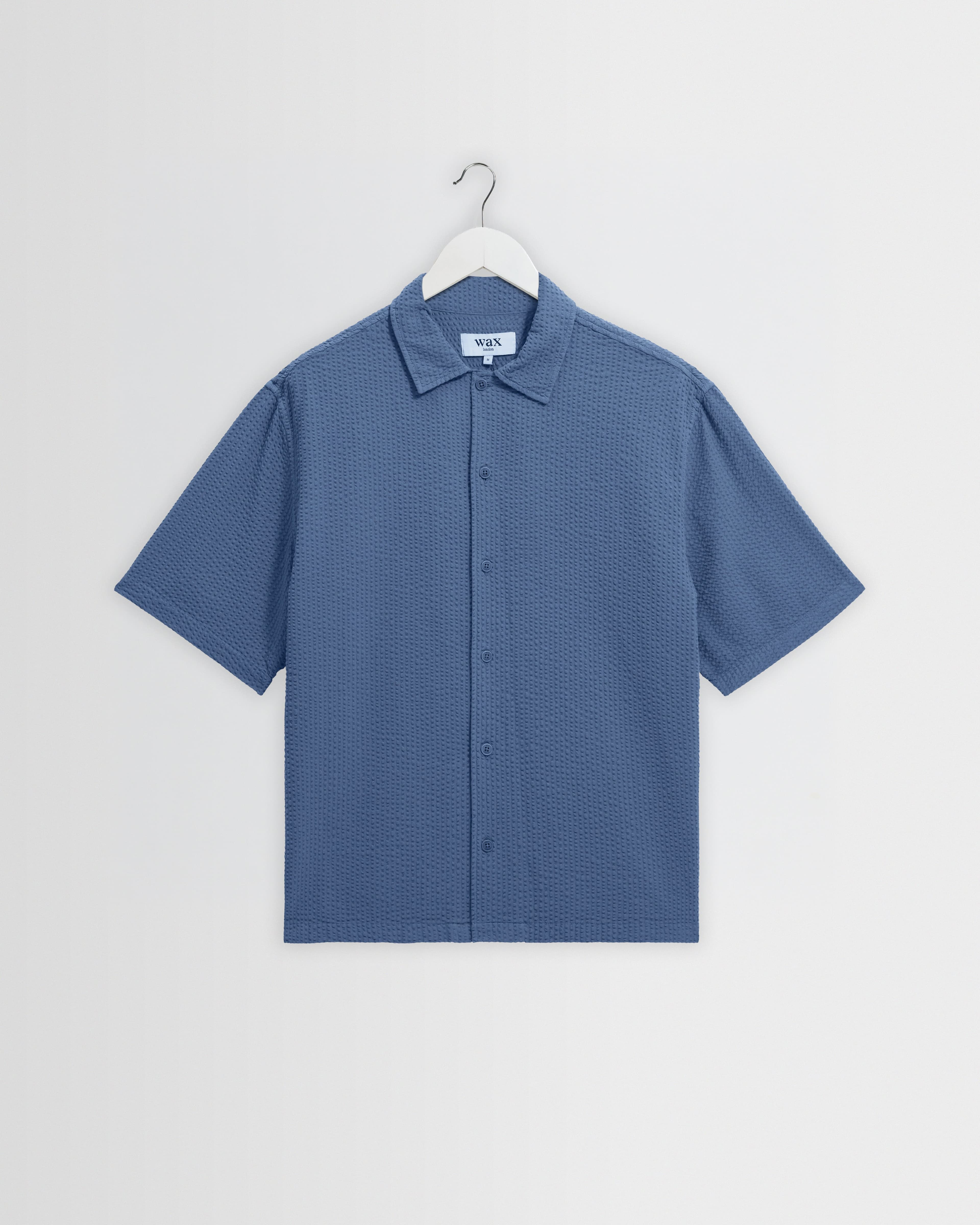 Keats Blue Cotton Seersucker Short-Sleeve Shirt