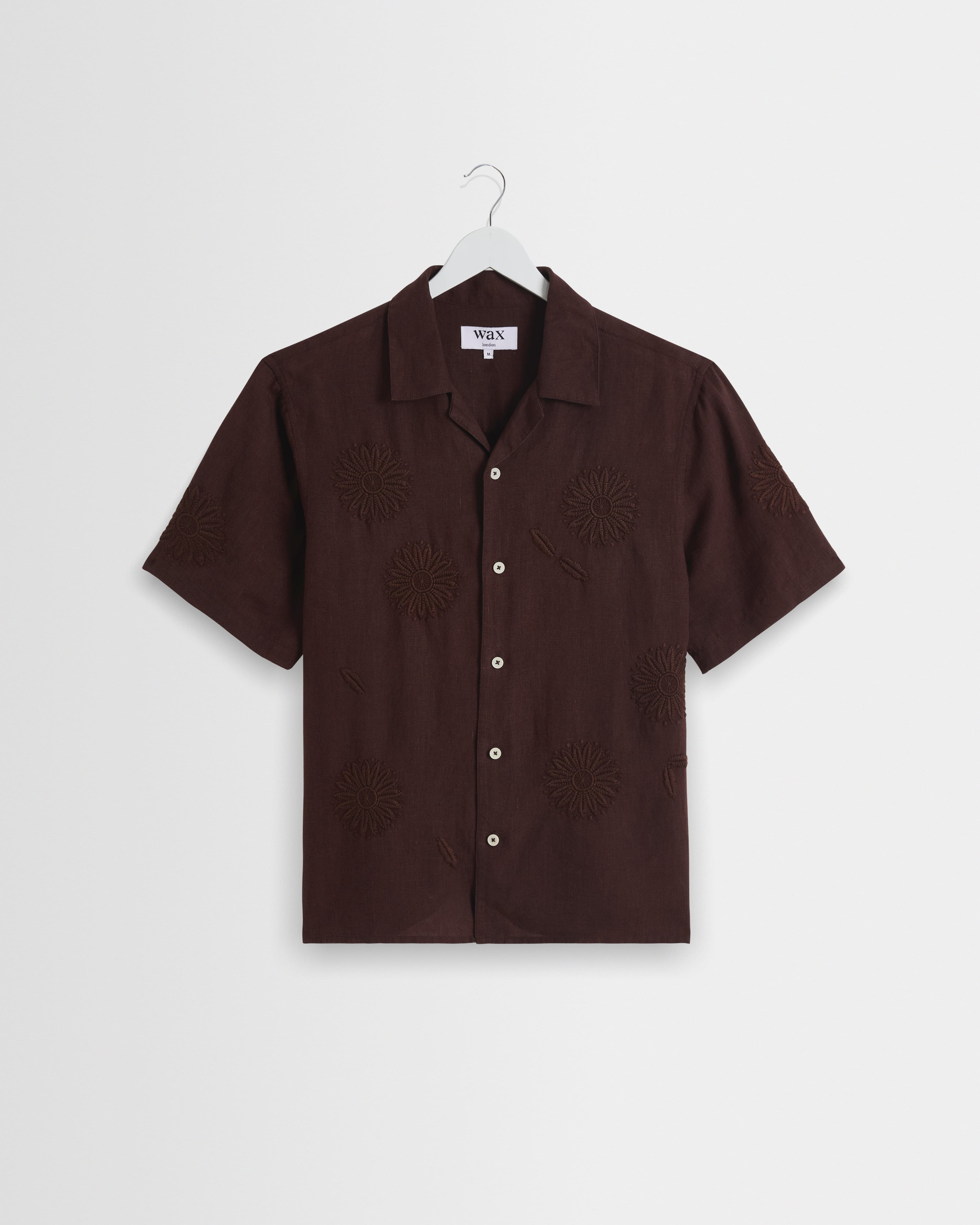 Didcot - Brown Flower Embroidered Short-Sleeve Shirt