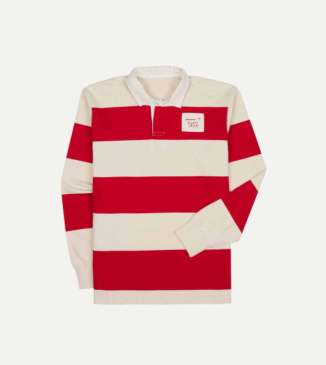 Mayumi Y. for Drake's Stripe Cotton Embroidered Rugby Shirt