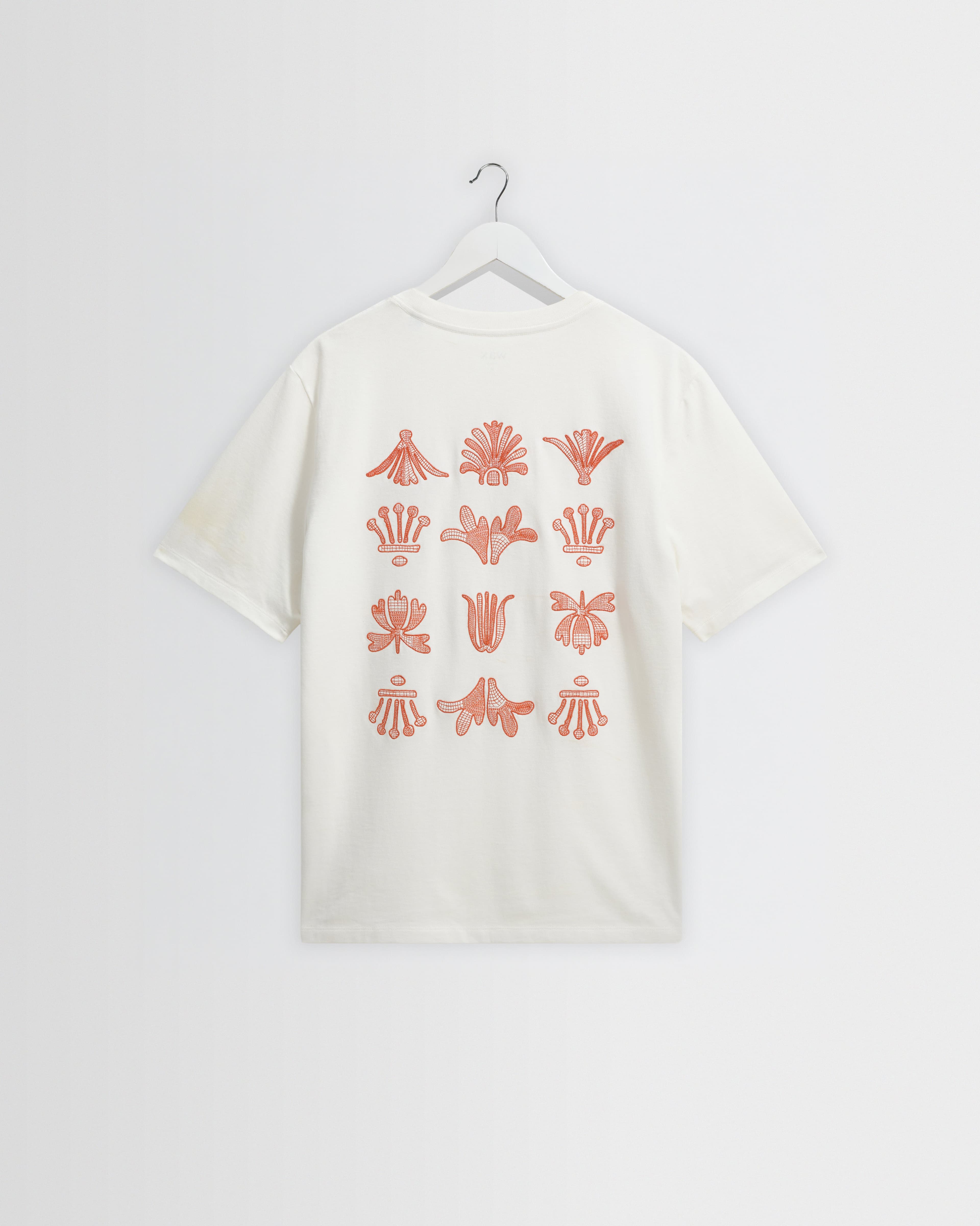 Dean - Ecru And Rust Grid Embroidered T-Shirt