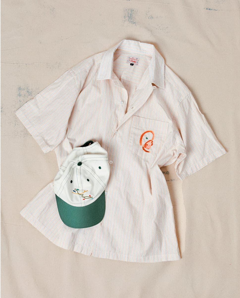 Mayumi Y. for Drake's Stripe Cotton Camp Collar Short Sleeve Shirt