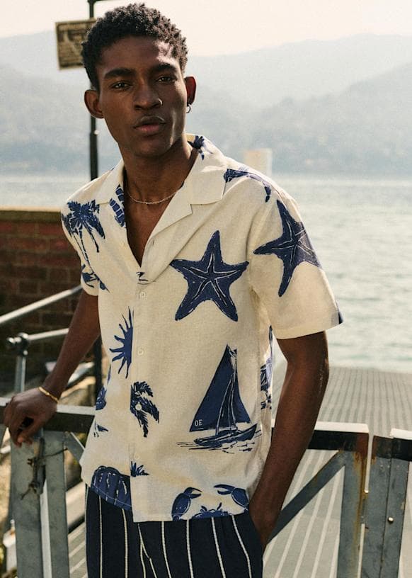 Holt Cotton Linen Shirt - Ocean Printed