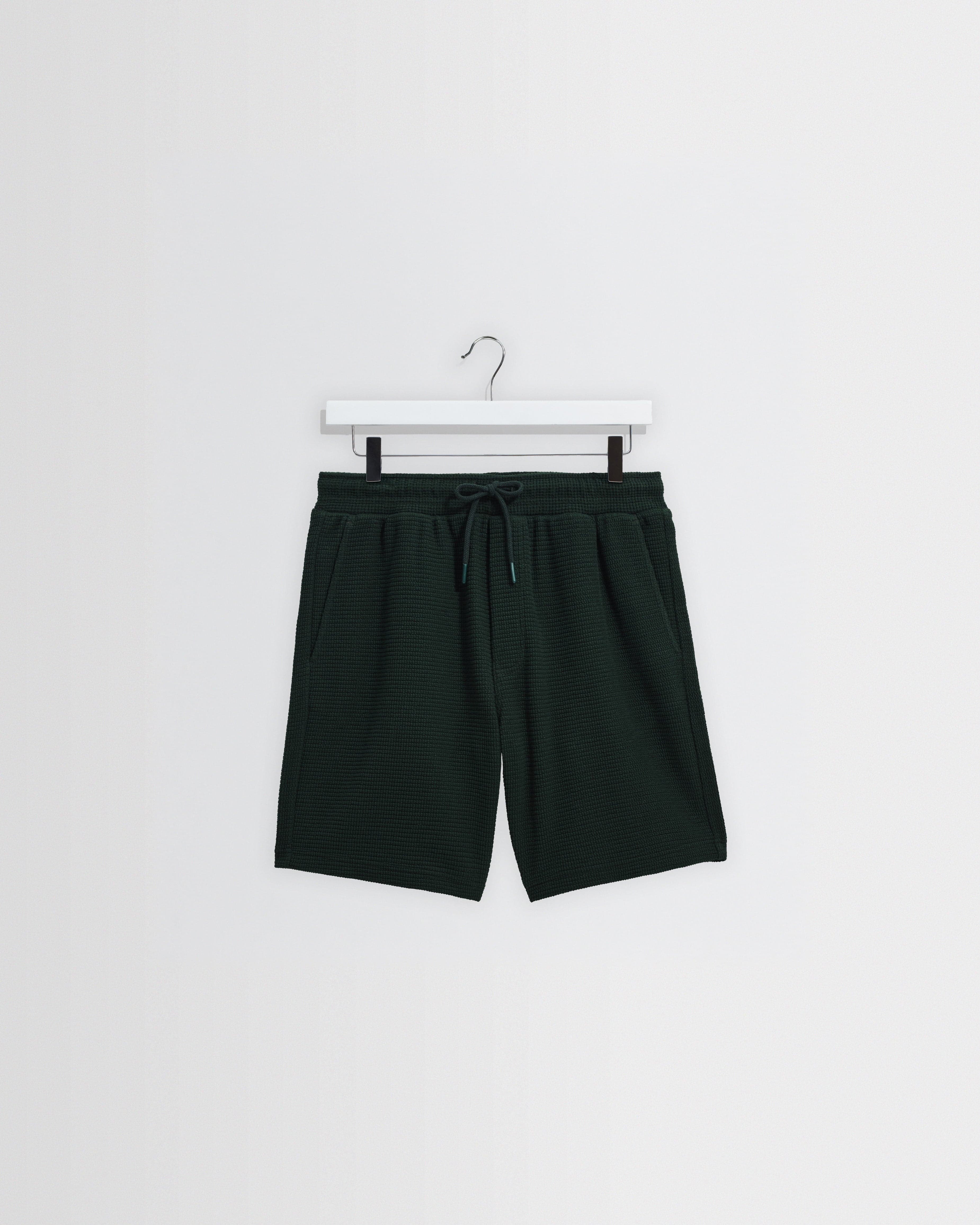 Sam - Bottle Green Textured Waffle Shorts